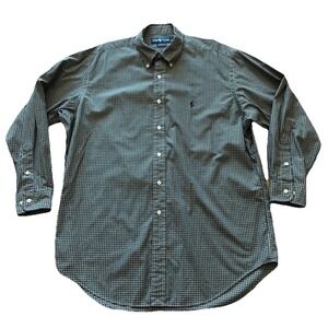 Ralph Lauren Yarmouth Mens 16.5 32/33 Green Navy Plaid Button Down Shirt Cotton